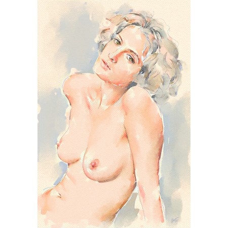 24x35in Poster Watercolor Portrait of Nude Woman