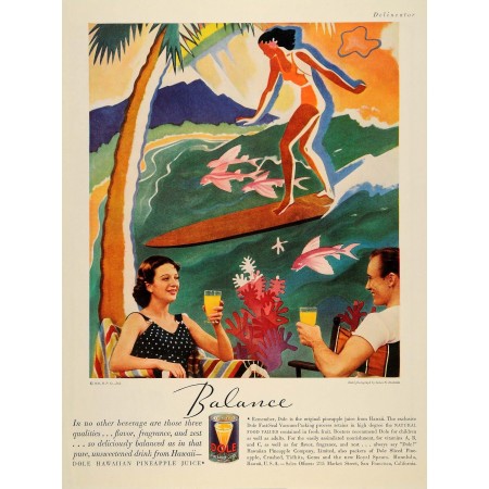 24x32in Poster Dole Hawaiian Balance Pineapple Juice Delineator Vintage Advertising