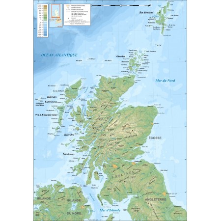 24x34in Poster Scotland Topographic map in French
