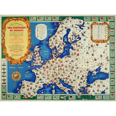 32x24in Poster Map of Europe, 1946 The National Savings Picture Map of the Continent of Europe