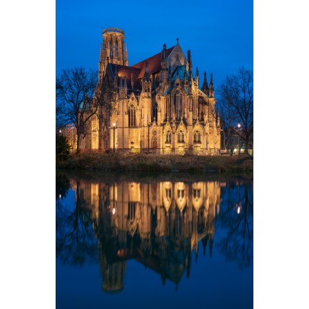 24x37in Poster Stuttgart - West - Johanneskirche im Feuersee zur blauen Stunde