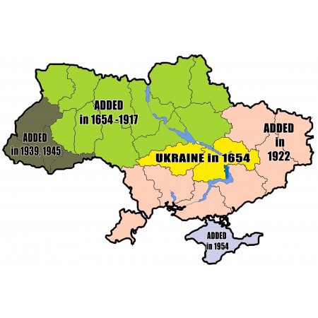 24x16in Poster Historical map of Ukrainian borders 1654-2014