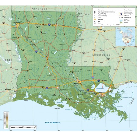 24x22in Poster Louisiana Geographic Map-en