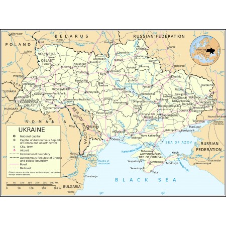 24"x32" Poster Detailed Map of Ukraine in English - 2010