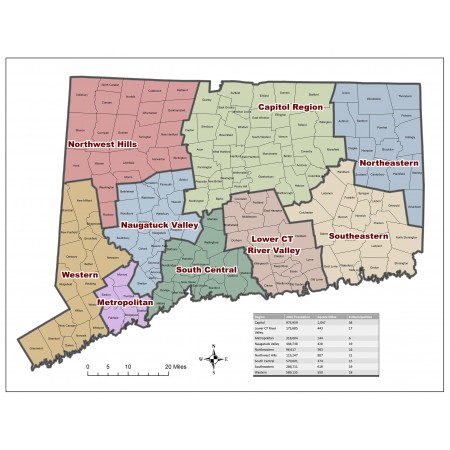 24"x32" Poster Map of Connecticut with Counties and Towns