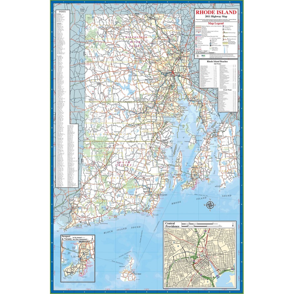 15x24in Poster Detailed Rhode Island Highway Map With Cities And Towns   WIKIM N9654 1000x1000h 