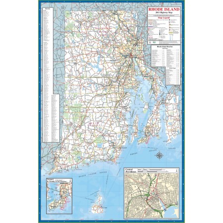 24"x36" Poster Detailed Rhode Island Highway Map with Cities and Towns, Tourist