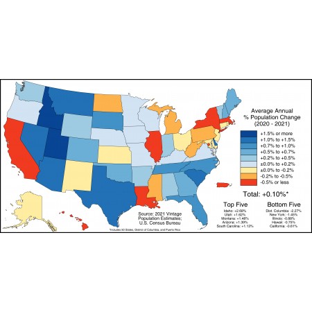 48x24in Poster Annual Population Growth Rate by U.S. State 2021