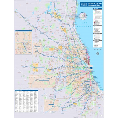 24x31in Poster Chicago RTA Six County Regional Map CTA Metra Buses
