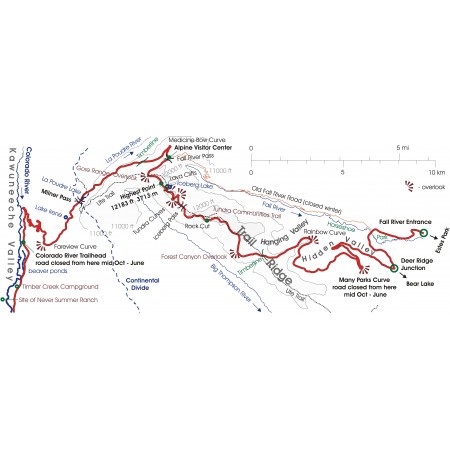 60x24in Poster Schematic map of the Trail Ridge Road northern sections.