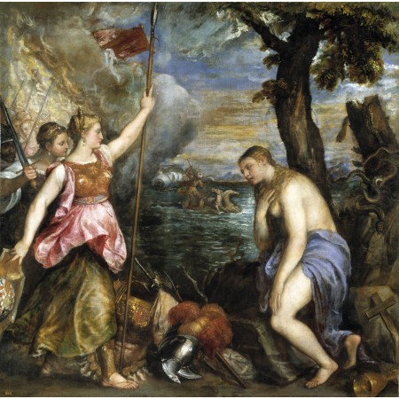 24x24in Poster Titian - Religion saved by Spain 1572-1575