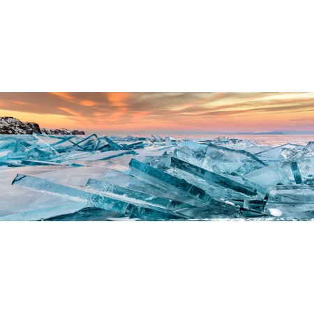 58x24in Poster Lake Baikal in winter. Ice ridges near Olkhon island in Pribaikalsky National Park