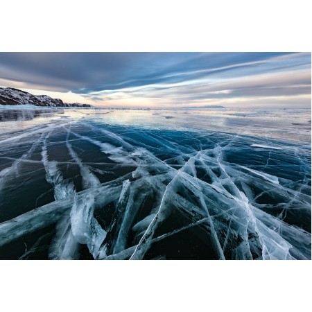 35x24in Poster Transparent black ice of Baikal lake near Olkhon island