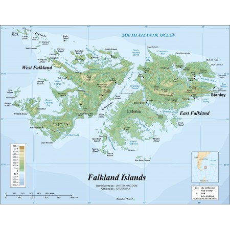 30x24in Poster Falkland Islands Topographic map-en