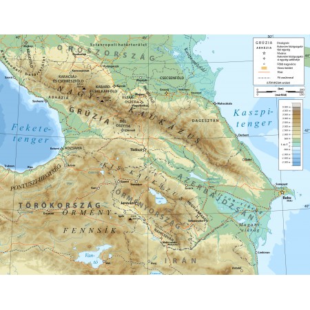 24x18in Poster Caucasus Topographic Map-hu