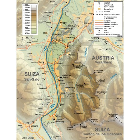 24x31in Poster Liechtenstein topographic Map-es