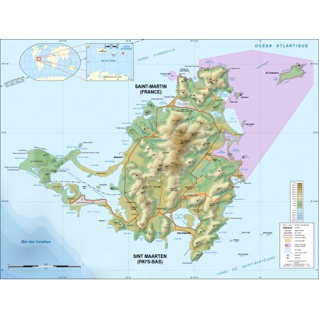 31x24in Poster Saint-Martin Island topographic map-fr