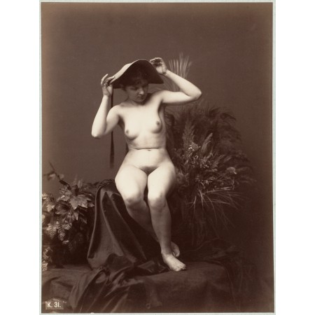 24x31in Poster Nude Woman with Hat in Studio
