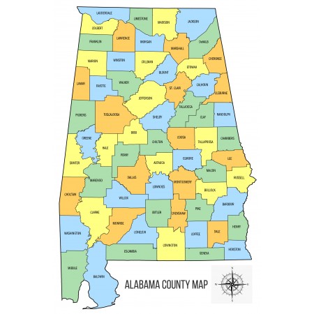 24x36in Poster Alabama County Map