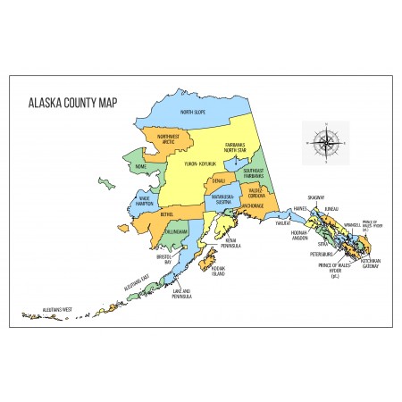 35x24in Poster Alaska County Map