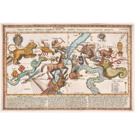 36x24in Poster Celestial Map - Figura observat Cometica by Stanisław 1668