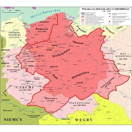 26x24in Poster Poland Map During the Reign of Bolesław the Brave 992-1025