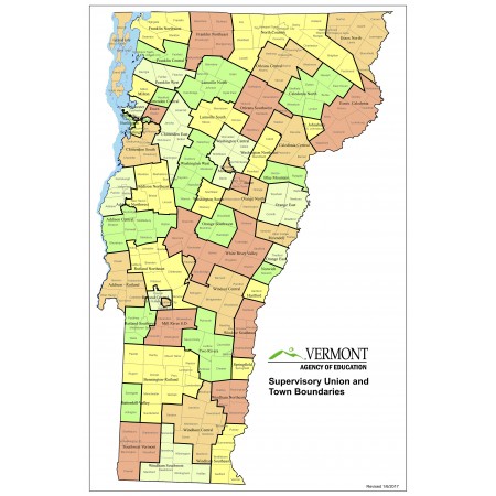 24x36in Poster Map of Vermont School Union Districts Towns