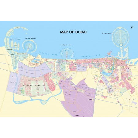 34x24in Poster Large Detailed Map of Dubai