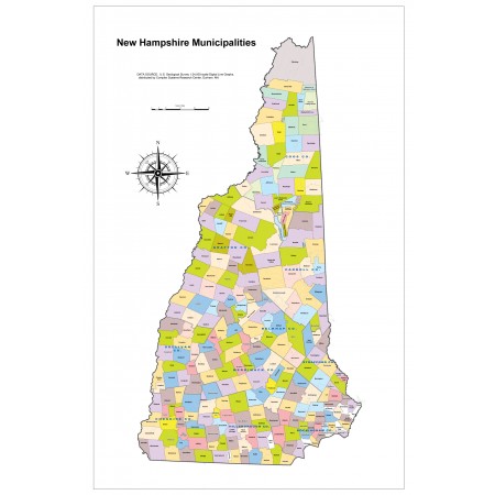 24x36in Poster New Hampshire counties towns Municipalities