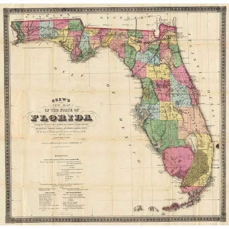 24x24in Poster Florida vintage map 1870