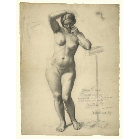 24x31in Poster Courbet - Standing Female Nude Charcoal