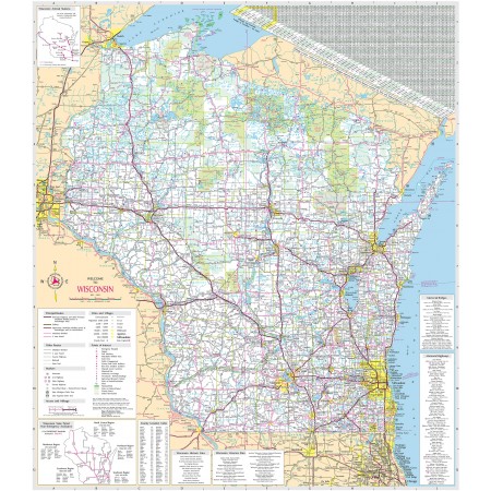 24x27in Poster Wisconsin State Highway Detailed Map, Railroads, Cities Villages