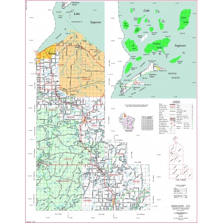 24x31in Poster Ashland County District Maps Wisconsin (WI) Highway Map