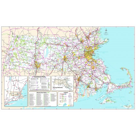 36x24in Poster Massachusetts Detailed Transportation Map Expressway, Travel Service, Tourist map