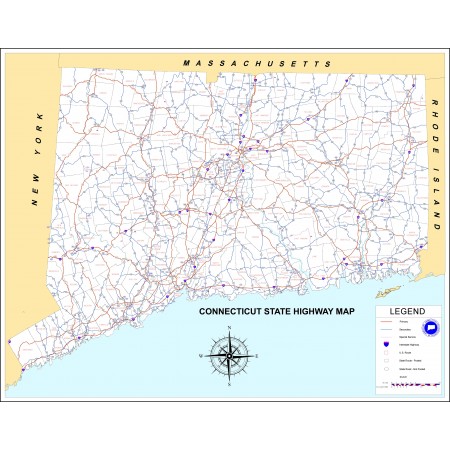 30x24in Poster Connecticut Roadways Systems Hwy Map
