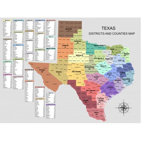 32x24in Poster Texas US Congressional District and County Map