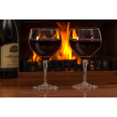 Red Wine Glasses Log Fire Red Wine 36"x24" Photographic Print Poster Alcohol Drinks