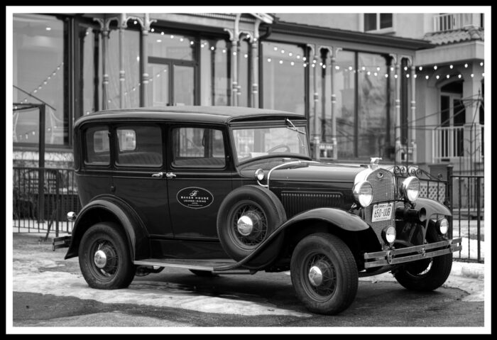 1930 Ford Model Photographic Print Poster Classic Retro Cars Vintage A Coupe Quail with Flying Goose Hood Ornament