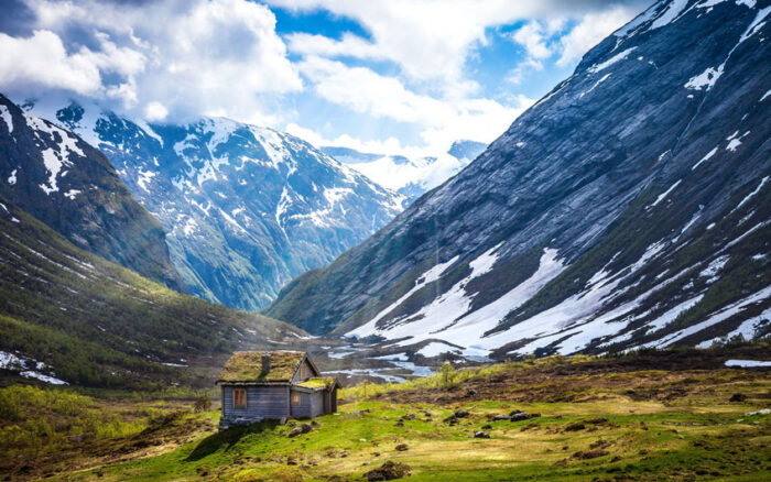 Norway Large Poster Most Beautiful Places House plain, snow mountains