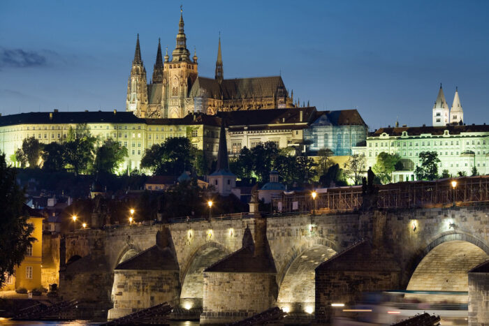 Night view of the Castle and Charles Bridge Photographic Print Poster. Most Beautiful Places in Czech Republic, Art Print