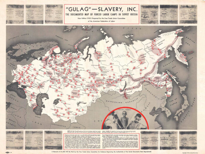 24"x18" Gulag Soviet Union - The documented map of forced labor camps