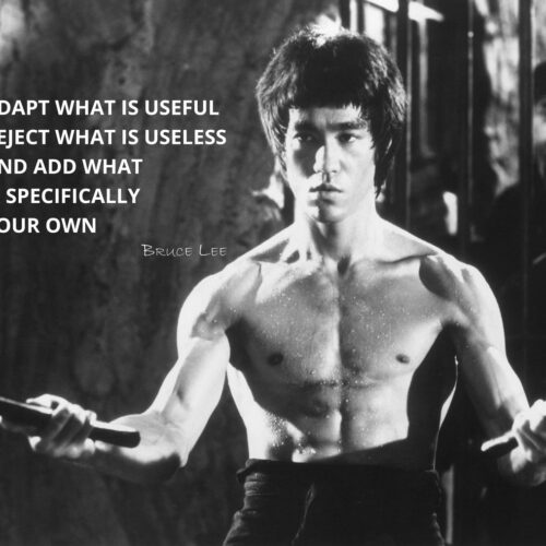 Black and white poster of Bruce Lee with the quote