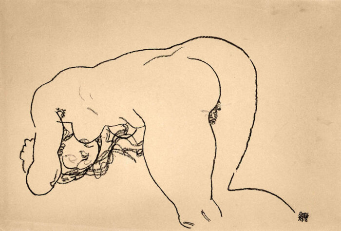 Egon Schiele Art Print Poster Egon Schiele - female nude bending down on knees and elbows