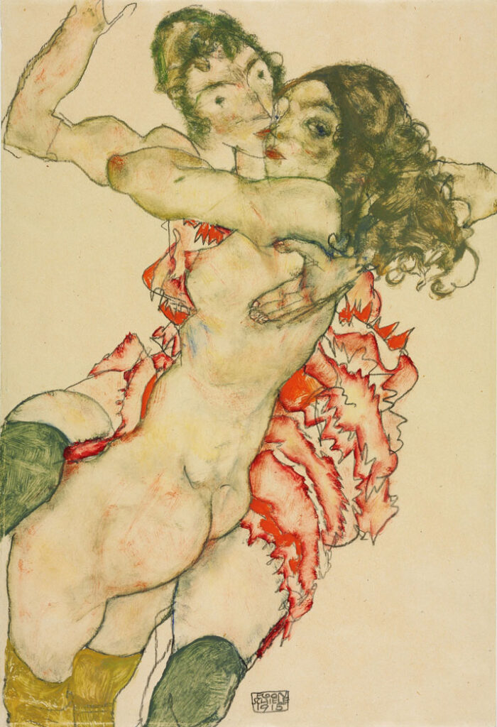 Egon Schiele - Art Print Poster Two Women Embracing 1910