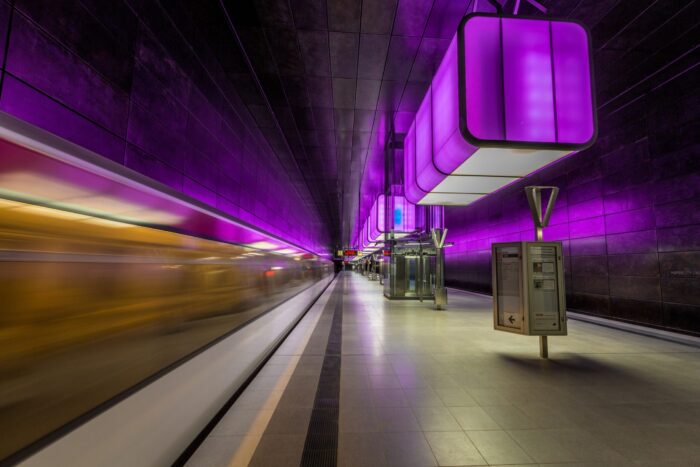 Photographic Print Poster Harbour city Hamburg City Ubahn Lights game