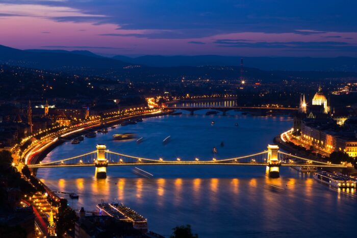 Photographic Print Poster Evening City Bridge Chain bridge Budapest Danube