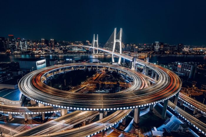 Photographic Print Poster City Shanghai China Night Building Lights Overpass Modern