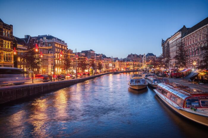 Photographic Print Poster Canal Boats Buildings Reflection City Illuminated