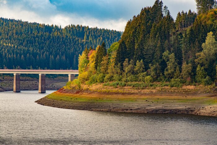 Photographic Print Poster Oker dam Reservoir Bridge Trees Bank Road