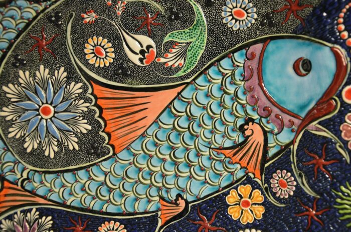 Poster Mosaic Fish Tile Art Ceramic Colorful Decorative